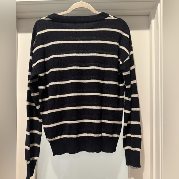 Thread & Supply Navy Stripe Sweater Size L | Coastal Transitional Pullover - Picture 5 of 12
